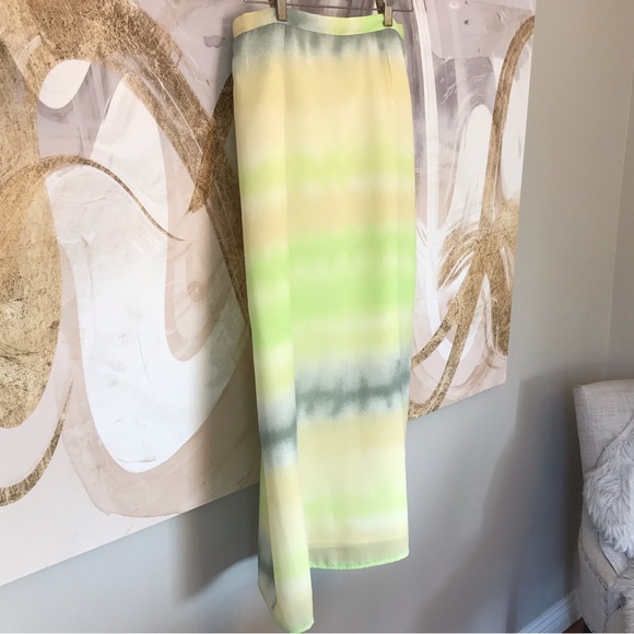 PERSONI | Y2K MIDI Skirt w/ Tie Dye Watercolour Print in Green & Yellow Size L - Picture 3 of 16